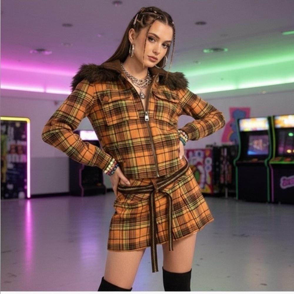Miss Sixty Plaid Y2K Jacket and Skirt Set
